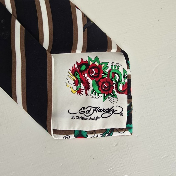 Ed Hardy by Christian Audigier Men Tiger Silk Tie Retro Bold Statement Piece - Picture 6 of 8